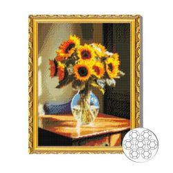 cumpără Tablou pe numere Art Gallery GA87276 Mozaic cu diamante 40x50cm Floarea-soarelui in vaza de sticla în Chișinău 