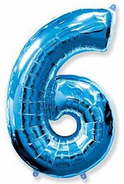Цифра "6" с Гелием - Синяя