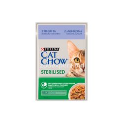 Cat Chow Sterilised  bucăți în sos cu miel și fasole verde 85gr