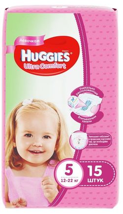 Scutece Huggies Ultra Comfort pentru fetiţă 5 (12-22 kg), 15 buc.