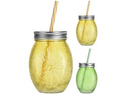 Borcan pentru bauturi 0.5l cu pai EH "lamaie", 2 culori
