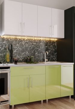 Кухонный гарнитур Bafimob Mini (High Gloss) 1.4m White/Green