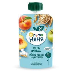 Пюре ФрутоНяня яблоко-персик-злаки, 90 гр.