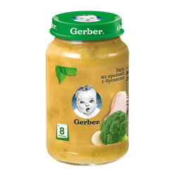 Пюре Gerber рагу кролик-брокколи, с 8 месяцев, 190г