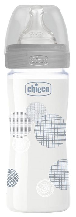 Chicco Бутылочка стеклянная с с силиконовой соской, 240 мл