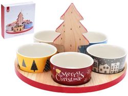 Set de Craciun piale 5buc,100scobitori, suport din lemn D25cm