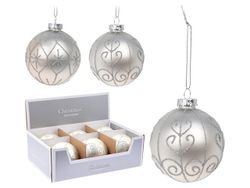 Glob pentru brad din sticla 120mm "Ornament", argintiu