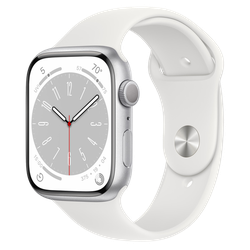 Apple Watch Series 8 GPS, 45mm Silver Aluminium Case with White Sport Band, MP6Q3 (usa)
