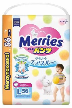 Подгузники-трусики Merries L (9-14 kg) 56 шт
