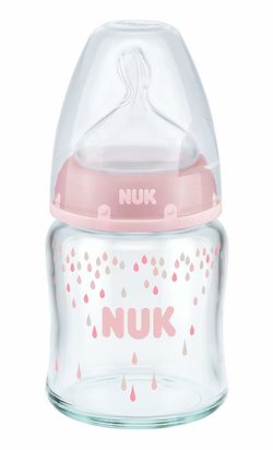 Biberon din sticla NUK FC cu tetina din silicon 120 ml (0-6 luni) roz