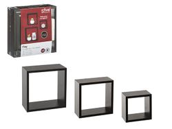Set rafturi "Cub" Five 3buc: 25X25X9, 20X20X9, 15X15X9 negru, MDF