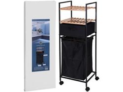 Etajera + cos pentru haine + cutie pe rotile 38X33X105cm, bambus/metal