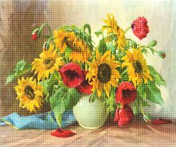 Букет из маков и подсолнухов, 40x50 см, aлмазная мозаика
