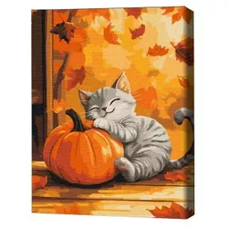 купить Картина по номерам BrushMe RBS54391FC 30x40cm (fără cutie) Pisică cu un dovleac в Кишинёве 