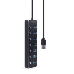 USB  3.0 Hub 7-port  with switches, Cable 24 cm, Gembird "UHB-U3P7P-01", Black