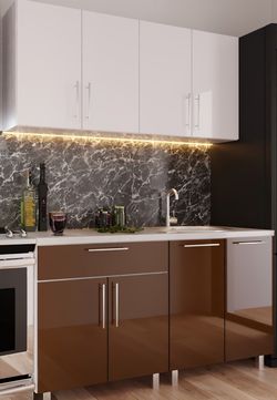 Кухонный гарнитур Bafimob Mini (High Gloss) 1.4m White/Brown