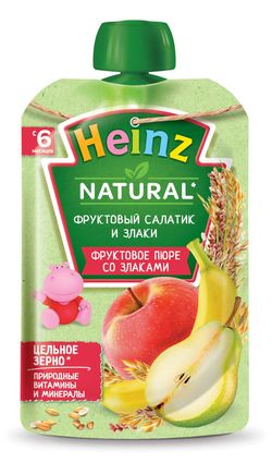 Пюре Heinz злаки и фруктовый салатик с 6 месяцев, 90г