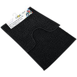 купить Коврик для ванной Hydro S 0440206 Set 2 covorase pentru WC din chenila cu fir lung, negru, 50x40cm/50x80cm в Кишинёве 
