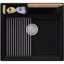 купить Мойка кухонная Primagran Oslo 60 Pocket Multilevel Black + accesorii 530x580 MOCKC в Кишинёве 