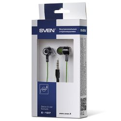 Earphones SVEN E-107  Black/Green, 3pin 3.5mm mini-jack