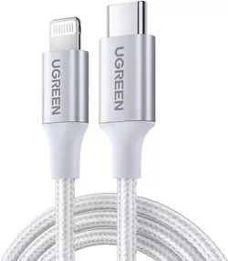 cumpără Cablu telefon mobil Ugreen 70523 Cable Type-C to Lightning MFI, 3A, 1M, Shell Braided, US304, Silver în Chișinău 