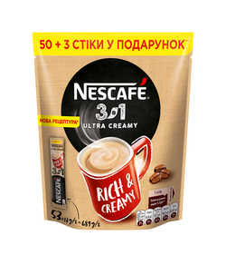 Cafea instant Nescafe 3in1 Ultra Creamy, 50+3 plicuri