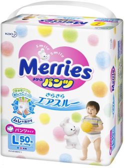 Scutece-chiloței Merries L (9-14 kg) 44+6 buc