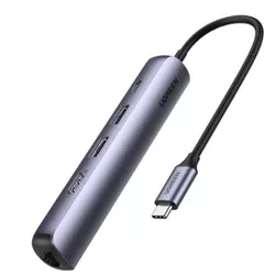 купить USB Hub Ugreen 67189 / HUB 5in1 Ultra Slim Type-C to 3xUSB+RJ45+Type-C, Space Grey в Кишинёве 