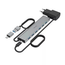 купить USB Hub Hama 200137 USB Hub, 7 Ports, USB 3.2 Gen 1, 5 Gbit/s, incl. USB-C Adapter and PSU в Кишинёве 