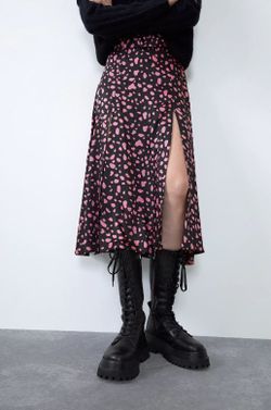 Юбка ZARA Черный в розовый горошек zara 4661/266/620
