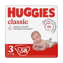 Scutece Huggies Classic  3  (4-9 kg), 58 buc.