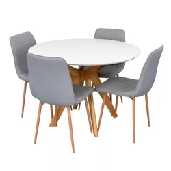 купить Комплект стол и стулья Evelin di Costacurta стол Raffles Round White Bella beech + 4 стула XR-154Wo Light grey3 в Кишинёве 