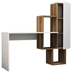 cumpără Masă de birou Trendy Acelya, Nuc, Alb 145x141x45cm în Chișinău 