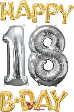 Сет фальгированных шаров "Happy 18 B-Day"