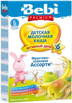 Каша Bebi Premium молочная фрукты-злаки 250г с 6месяцев