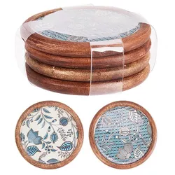 купить Аксессуар для кухни H&S 18386 Blue Decal, suporti pentru vase fierbinți, 4buc, D10cm, mango в Кишинёве 