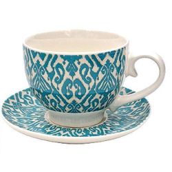 купить Чашка Andrea Fontebasso 57023 Cana pentru dejun 480ml cu farfurie Ikat, bleu в Кишинёве 