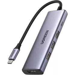 купить USB Hub Ugreen 15596 HUB 5in1 Type-C to 3*USB 3.2 + HDMI 2.0 + SD card reader + TF card reader + USB Type-C PD 100W | CM511, Gray в Кишинёве 