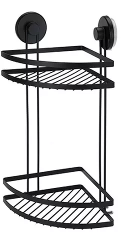 cumpără Raft de baie Holland 28942 Raft de colt cu 2 nivele pe ventuze Bathroom 25x18x37cm, negru, metal în Chișinău 