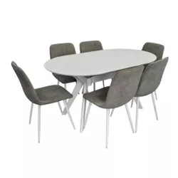 купить Комплект стол и стулья Evelin di Costacurta стол Raffles Oval White + 6 стульев YTC-078Wh UF885-14 Grey в Кишинёве 