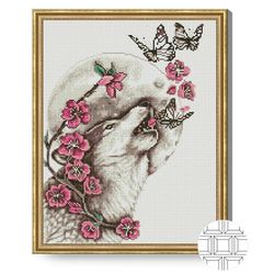 cumpără Tablou pe numere Art Gallery QB205993 Mozaic cu diamante patrate 40x50cm Lup si flori în Chișinău 