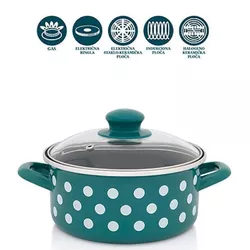 купить Кастрюля Metalac 57049 Cratita emailata Green Dots 18cm, 2.2L, capac din sticla в Кишинёве 