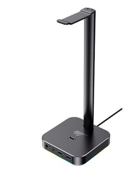 Gaming Headset Stand Havit TH610, 285x100x100mm, 1x3.5mm, 3xUSB 2.0, RGB, Full metal