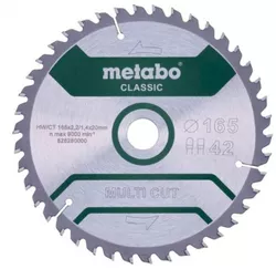 купить Диск отрезной Metabo 628661000 Pânza ferastrau circular Multi CUT classic HW/CT 165x20, Z42 FZ/TZ 5° в Кишинёве 