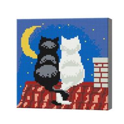 купить Картина по номерам Art Gallery BJ038 Mozaic cu diamante 20x20cm Motani pe acoperis cu luna в Кишинёве 