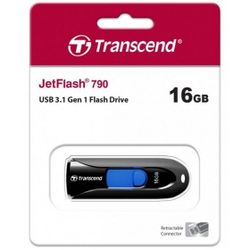 16GB USB3.1 Flash Drive Transcend "JetFlash  790", Black, Slider (R/W:90/20MB/s)