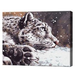 cumpără Tablou pe numere Art Gallery GX39981 40x50cm Eco, Leopardul zapezilor si ninsoare în Chișinău 