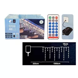 cumpără Ghirlandă Promstore 56584 Luminite pe baterie solara Țurțuri, 480LED, 106 fire, telecom., 13reg., 15.6m, alb-cald în Chișinău 