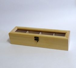 Деревянная коробка и органическое стекло с 4 отделениями 8.5x5x9x31см