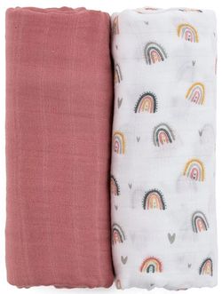 cumpără Accesoriu pentru înfășat Petite&Mars 417362 Set 2 paturele de muselina din bambus Misty Rose Rainbows, 120x120cm în Chișinău 
